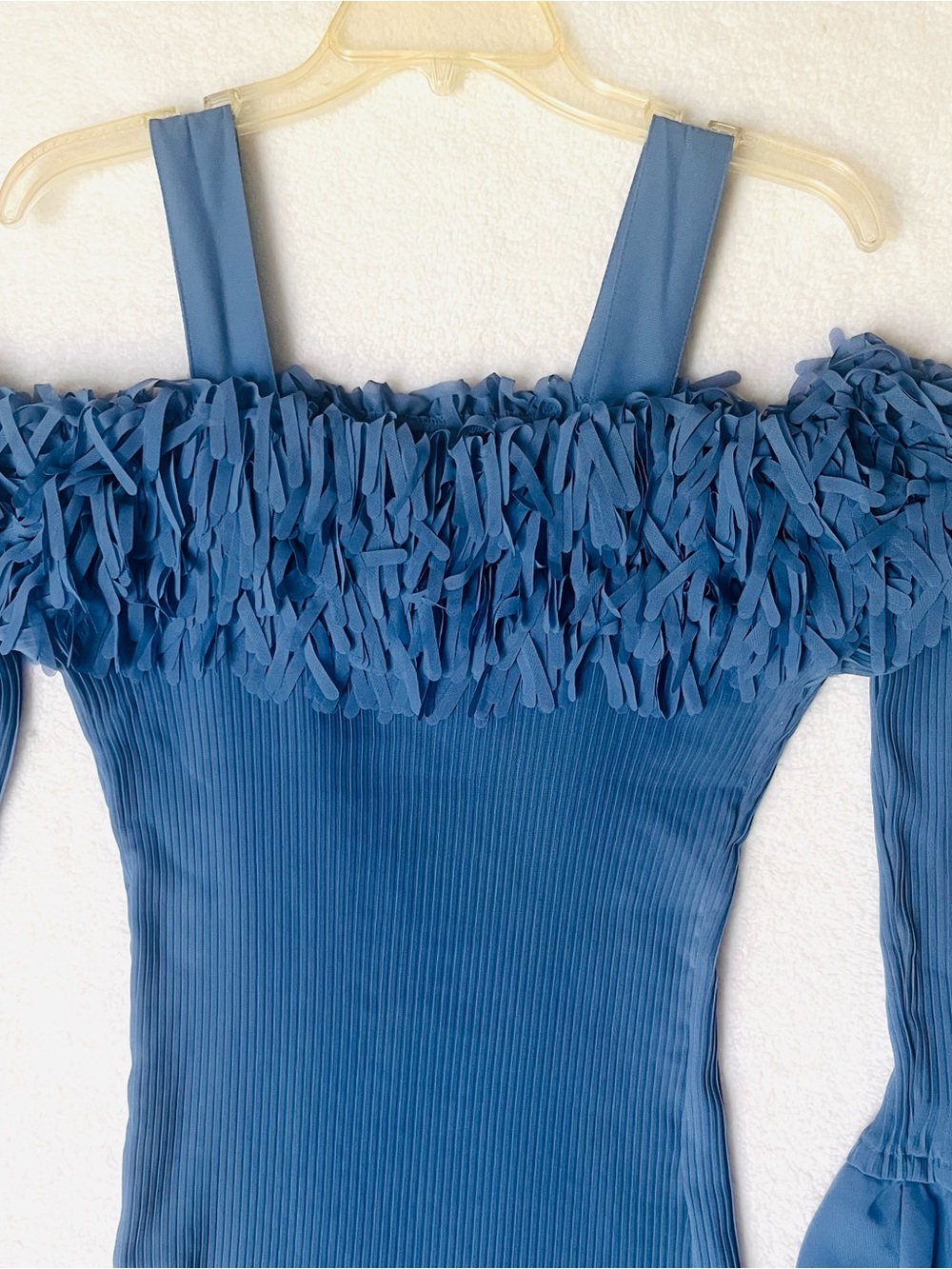 Kaelyn Max II Blue Ruffled Off-Shoulder Ribbed Top XL
